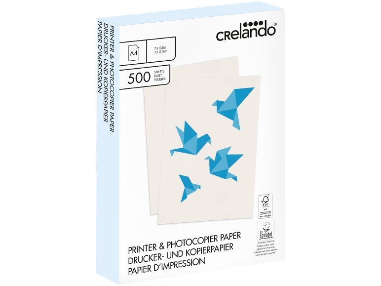 Packung mit 500 Blatt A4 75 g/m² Drucker- und Kopierpapier, mit ökologischen Zertifizierungen.