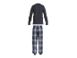 Herren-Langarmshirt in Dunkelgrau und blaue karierte Pyjamahose.