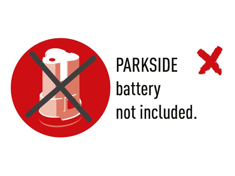 Parkside Akku nicht enthalten, durchgestrichenes Akkusymbol.