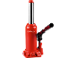 Roter hydraulischer Wagenheber mit silbernem Kolben und schwarzem Griff