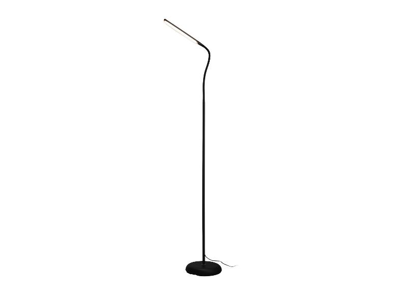 Schwarze LED-Stehleuchte mit flexiblem Kopf und rundem Fuß
