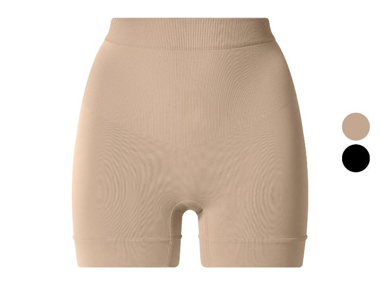 Damen-Shapewear-Shorts mit hoher Taille in Beige mit gerippten Details.