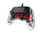Ein transparenter PlayStation-Controller mit roten Details.