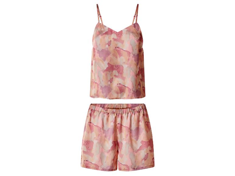 Damen-Pyjama-Set mit abstraktem rosa-orangem Muster.