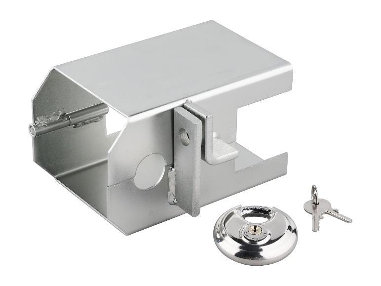 Metall-Sicherheitsschloss mit Schlüsseln und Scheibenschloss.