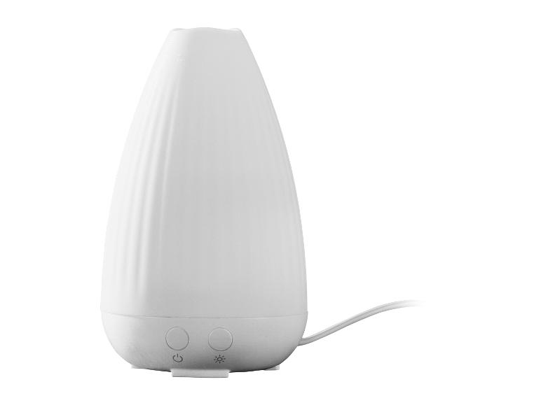 Weißer Ultraschall-Aromadiffusor mit zwei Bedientasten und Netzkabel.