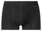 Schwarze Boxershorts mit blauem elastischem Bund.