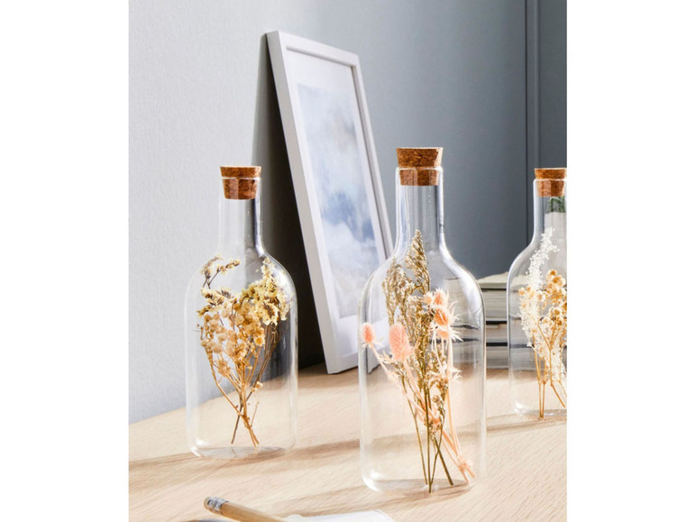 Gehe zu Vollbildansicht: Pureday Deko-Objekt Flaschen-Set / Glasglocke, mit Trockenblumen - Bild 3