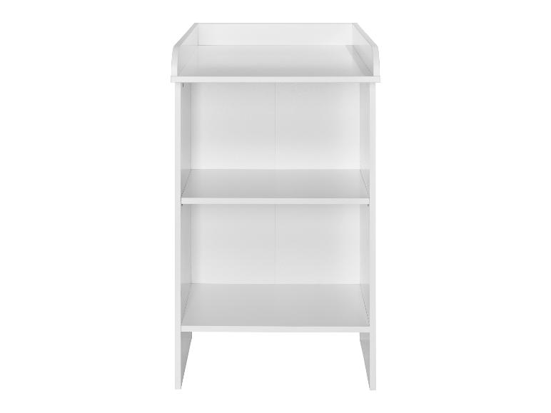 Weißes offenes Regal mit drei Ebenen und erhöhtem Rand auf der oberen Ablage