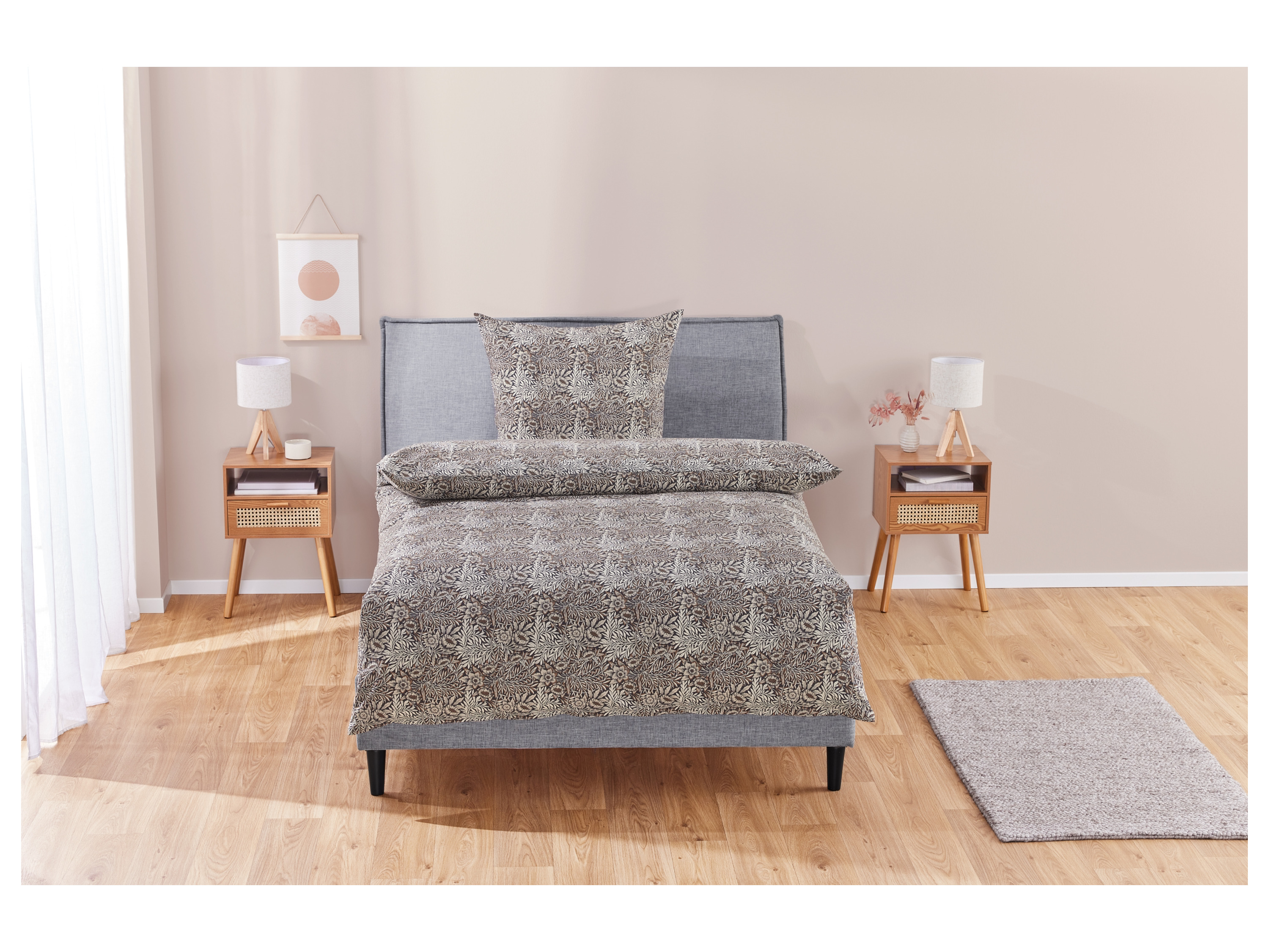 LIVARNO HOME Bettwäsche Renforcé Viskose, 135x200 cm (Floral dunkelbraun) – Bild 2 von 3