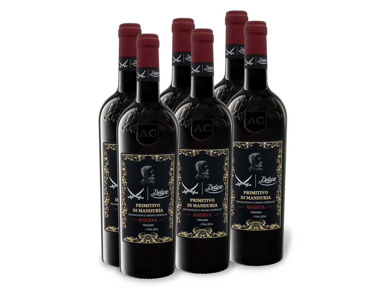 Gehe zu Vollbildansicht: 6 x 0,75-l-Flasche Weinpaket Sansibar Deluxe Primitivo di Manduria Reserva DOC trocken, Rotwein - Bild 1