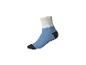 Blauer Kurzsocken mit schwarzer Spitze und Ferse sowie weißem Bund.