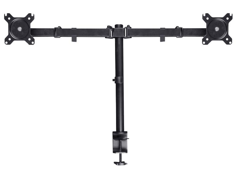 Doppelmonitor-Schreibtischhalterung mit VESA-Platten und C-Klemme zur sicheren Befestigung