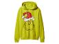 Limettengrüner Grinch-Hoodie mit roter Weihnachtsmannmütze auf weißem Hintergrund.