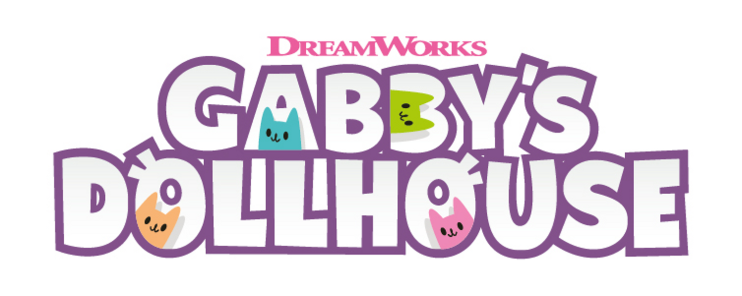 Gabby's Dollhouse Logo mit Katzenköpfen in den Buchstaben.