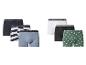 6er-Pack Herren-Baumwollboxershorts in Schwarz, Weiß, Grau, gestreift und gemustertem Grün.