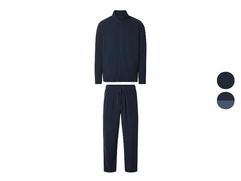 Dunkelblauer Herren-Fleece-Trainingsanzug mit Reißverschlussjacke und Hose