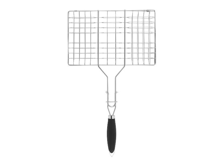 Grillrost mit schwarzem Griff zum Grillen von Speisen.