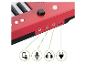 Rotes elektronisches Keyboard mit Anschlüssen für Kopfhörer, Mikrofon, AUX-Eingang und Strom.