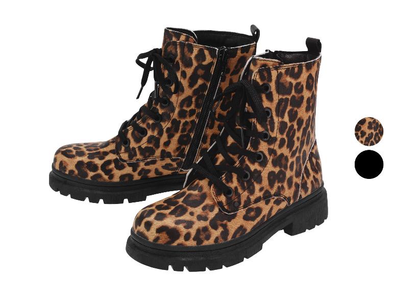 Damenstiefel mit Leopardenmuster und schwarzen Schnürsenkeln