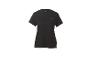 Schwarzes kurzärmeliges Sport-T-Shirt mit kleinem lila Logo auf der Brust.