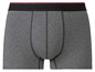 Graue Boxershorts mit schwarzem und rotem Bund.