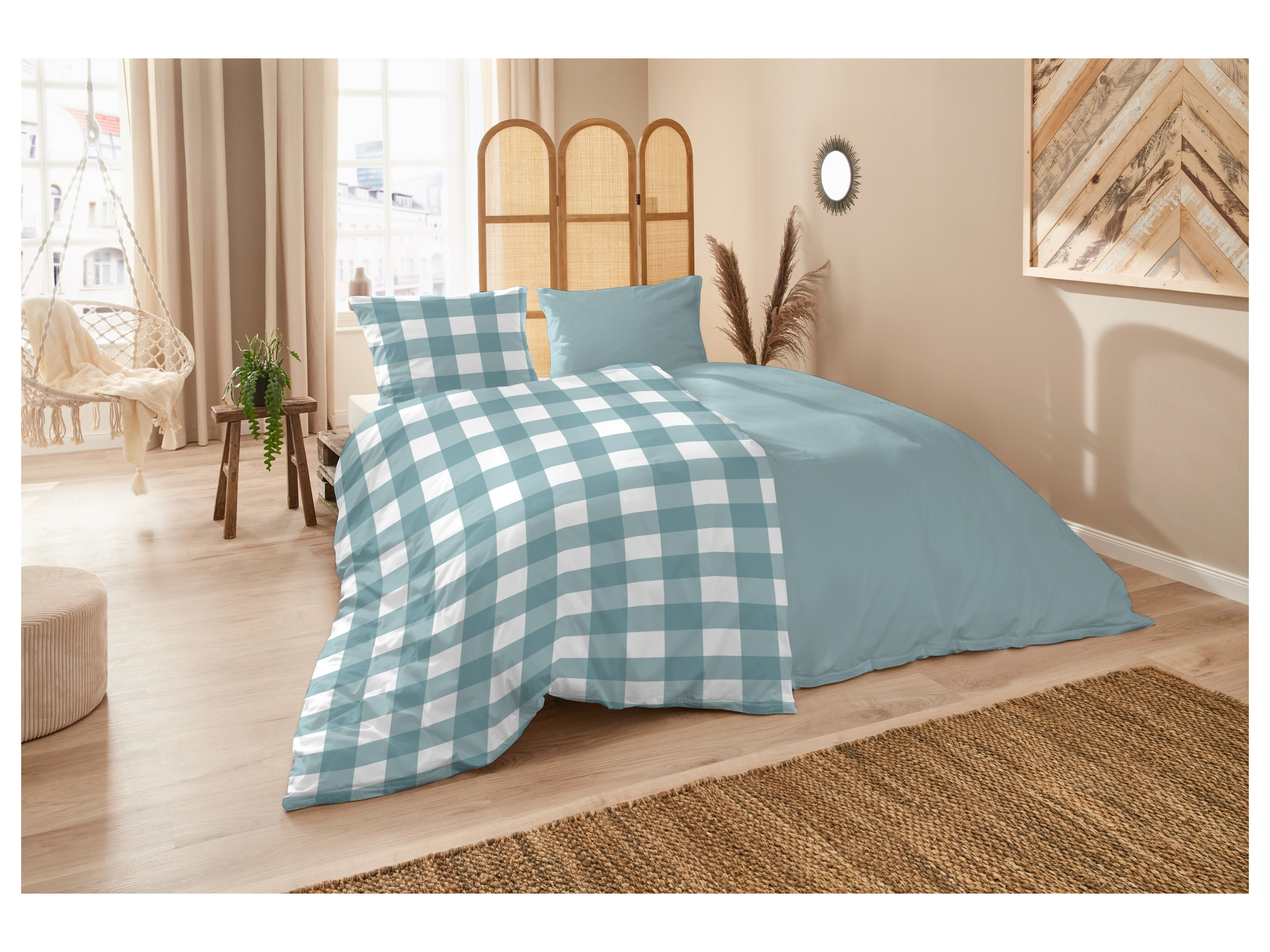 Thumbnail - Westminster Perkal Bettwäsche (Karo grün, 135 x 200 cm)