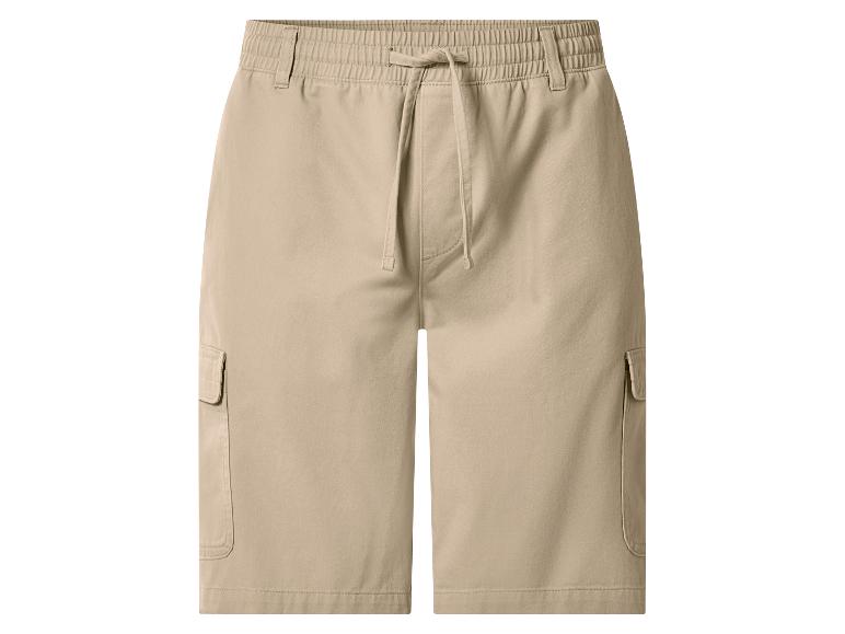 Beige Cargo-Shorts mit elastischem Bund und Kordelzug.