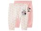 Zwei Babyhosen mit Minnie Maus-Aufdruck, eine geblümt und eine rosa.