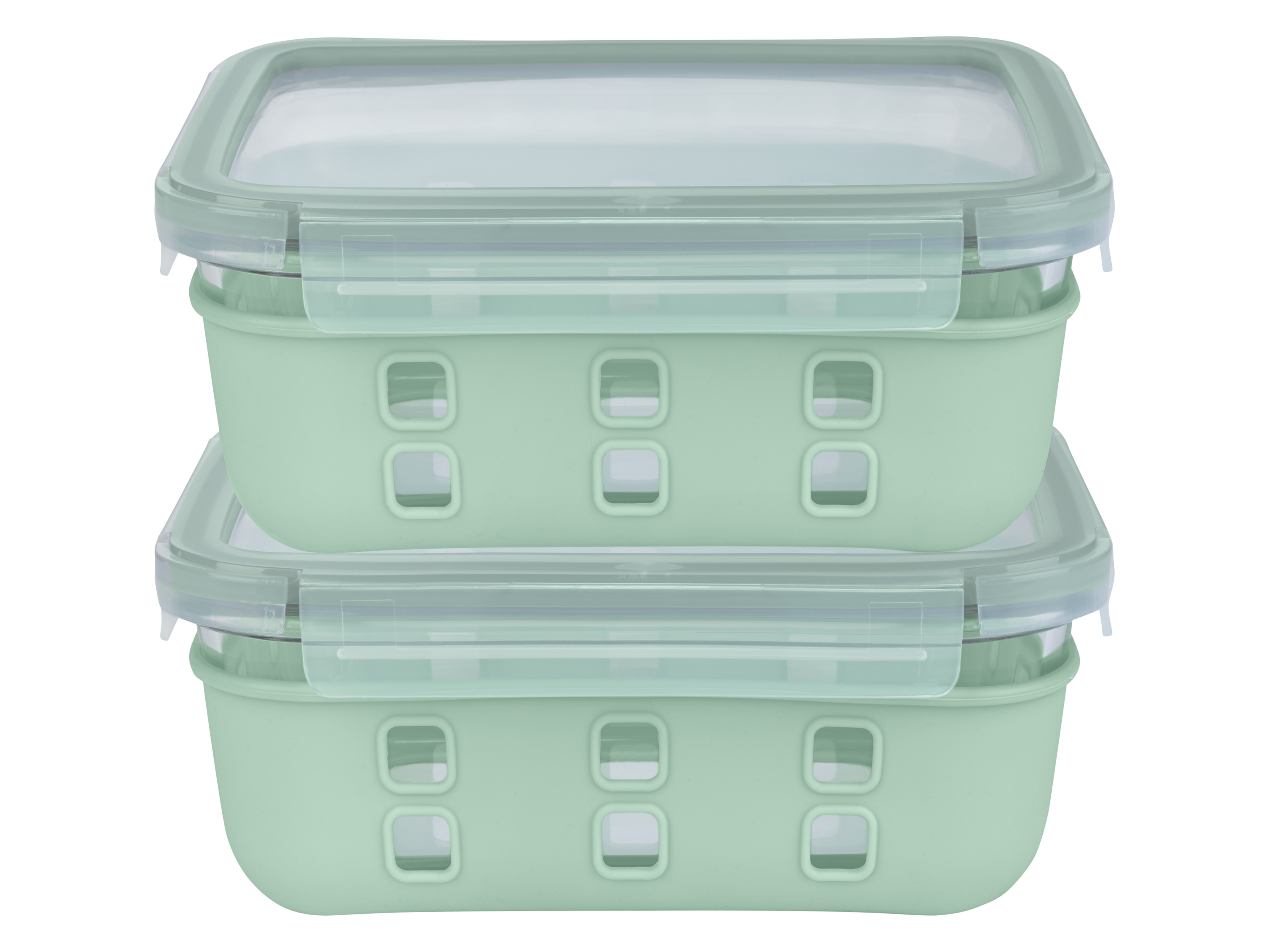 LIVARNO home Lunchbox Glas 2er-Set mit Silikonschutz (Mint)““ | Deckel von -20 bis 100 °C Ofenfest I