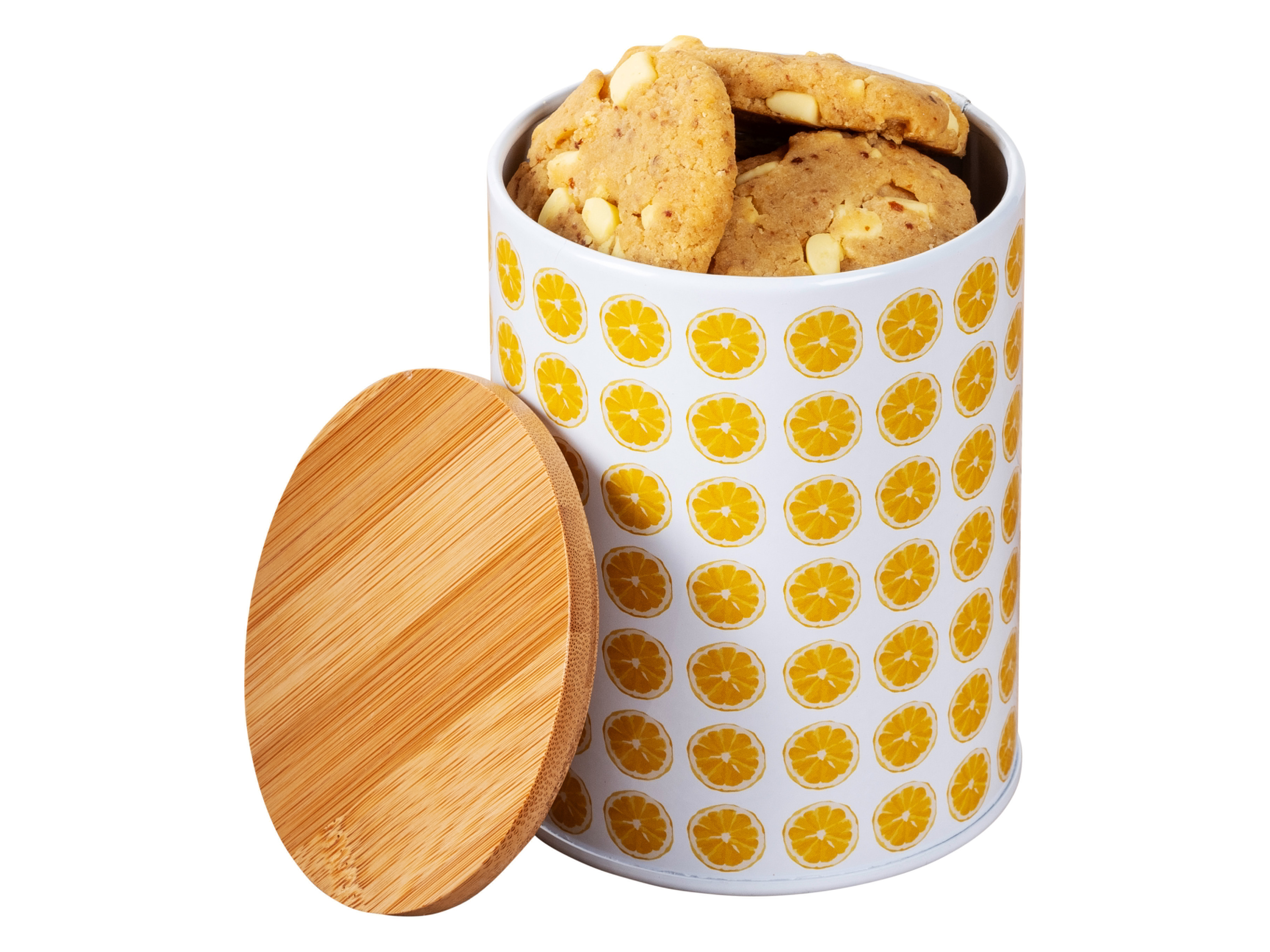 Thumbnail - Wenko Runde Aufbewahrungsdose aus Metall (Zitrone/weiß)