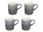 Vier graue Le Creuset Kaffeetassen.