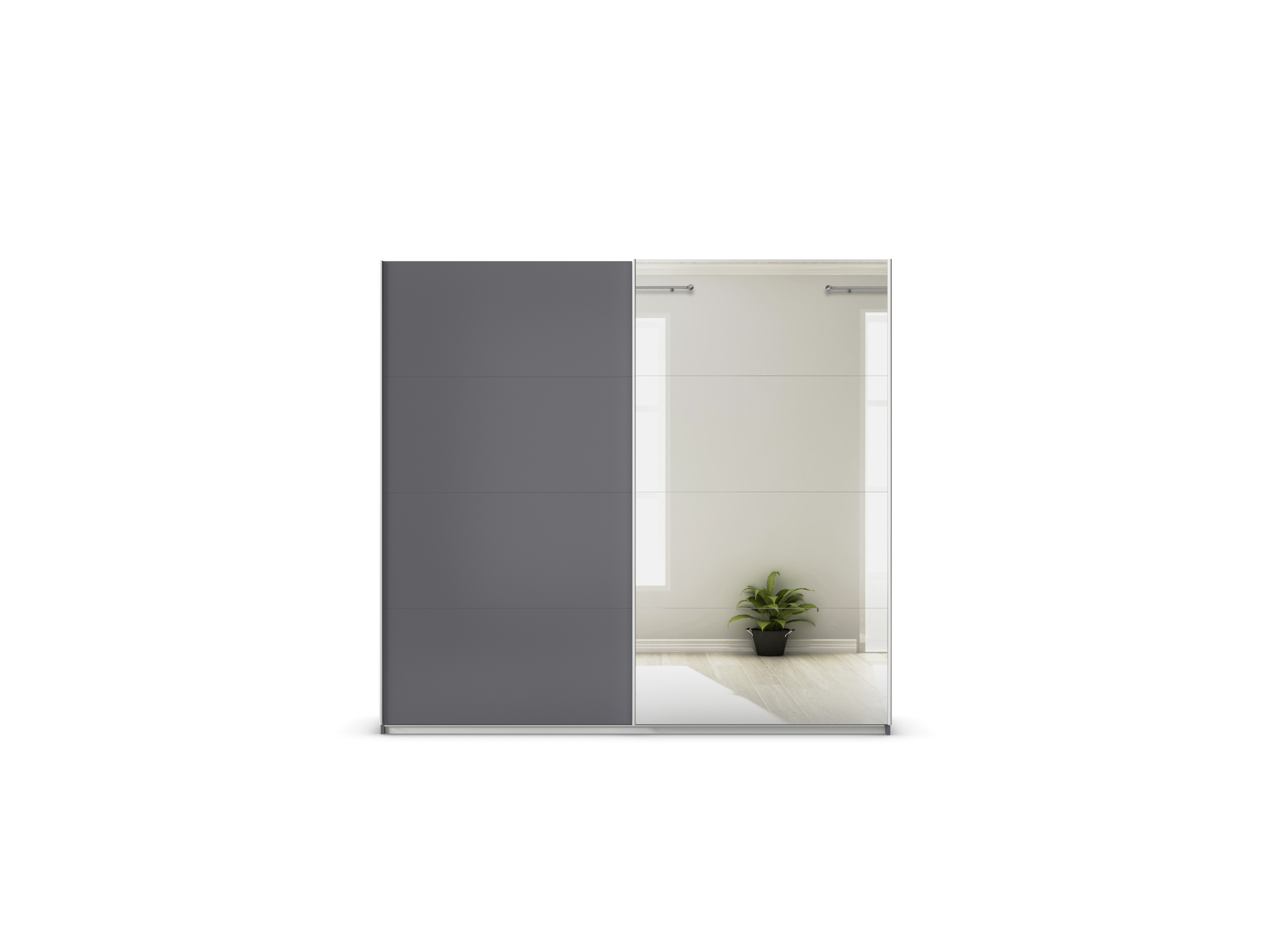 RAUCH ORANGE Quadra Schwebetürenschrank mit Spiegelelementen (Premium-Zubehör, Korpus: Graumetallic, 226 x 210 cm) – Bild 3 von 4