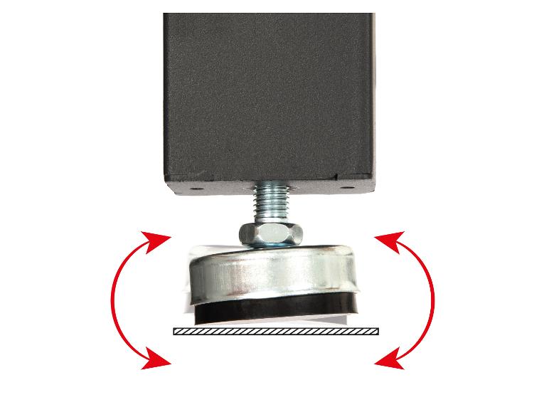 Verstellbarer Möbelgleiter mit Drehmechanismus und Antirutsch-Pad.
