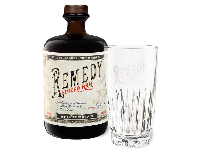 Remedy Spiced Rum 41,5% Glas Geschenkbox Highball Vol mit 