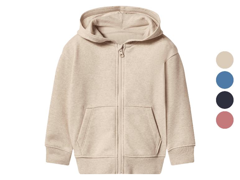 Beiger Kinder-Kapuzenpullover mit Reißverschluss und Taschen, mit Farbmustern.