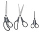 Drei Paar Crelando-Scheren mit grauen Griffen.