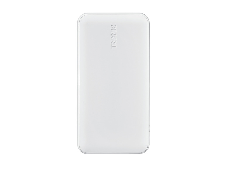 Eine weiße Powerbank der Marke Tronic.