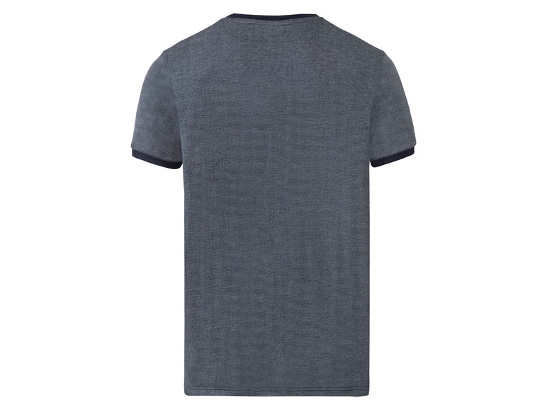 Ein dunkelblaues T-Shirt mit kurzen Ärmeln.