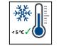 Kühllagersymbol unter 5°C mit Schneeflocke und Thermometer.