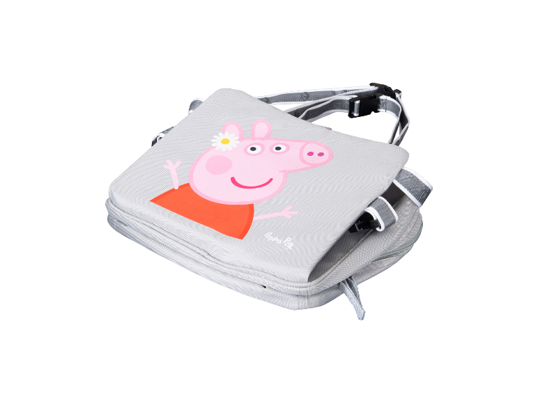Grauer Peppa Pig Rucksack mit verstellbaren Trägern.