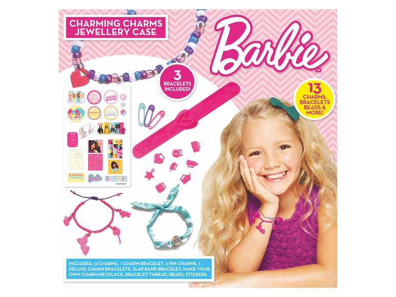 Barbie Schmuckset mit Armbändern, Perlen und Anhängern zum Selbermachen.