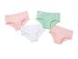 Drei Paar Unterhosen, rosa, mintgrün und weiß mit Punkten.