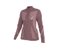 Damen-Sportoberteil mit langen Ärmeln und Reißverschluss, in Mauve mit Streifenmuster.