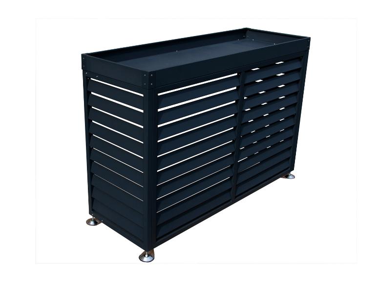 Dunkelgrauer Pflanzkübel mit Lamellendesign und verstellbaren Füßen