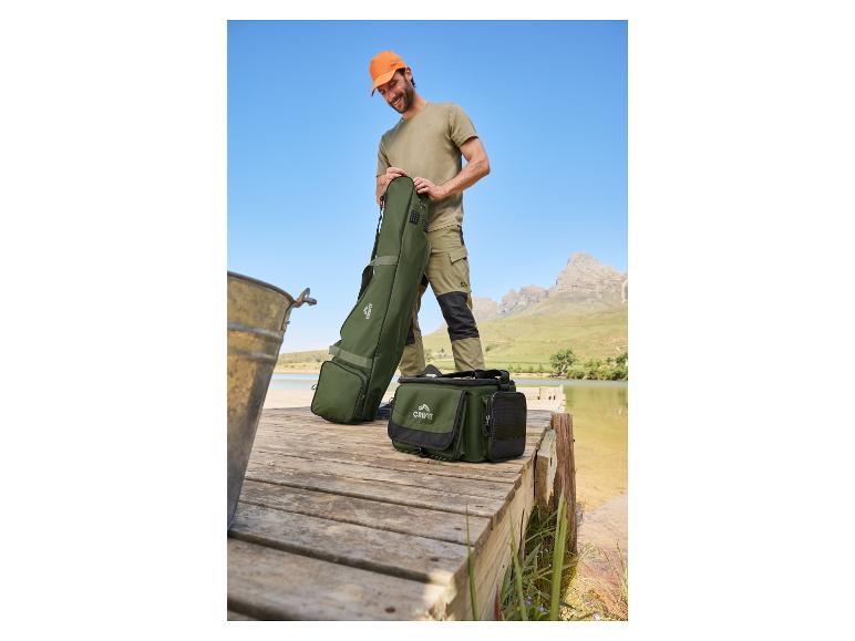 Crivit: Angel Tasche und Box am Steg.