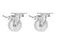 Zwei weiße Lenkrollen mit Metallhalterungen und Bremsen