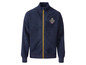 Ein dunkelblauer Fleece-Pullover von U.S. Grand Polo Equipment & Apparel mit gelbem Reißverschluss.
