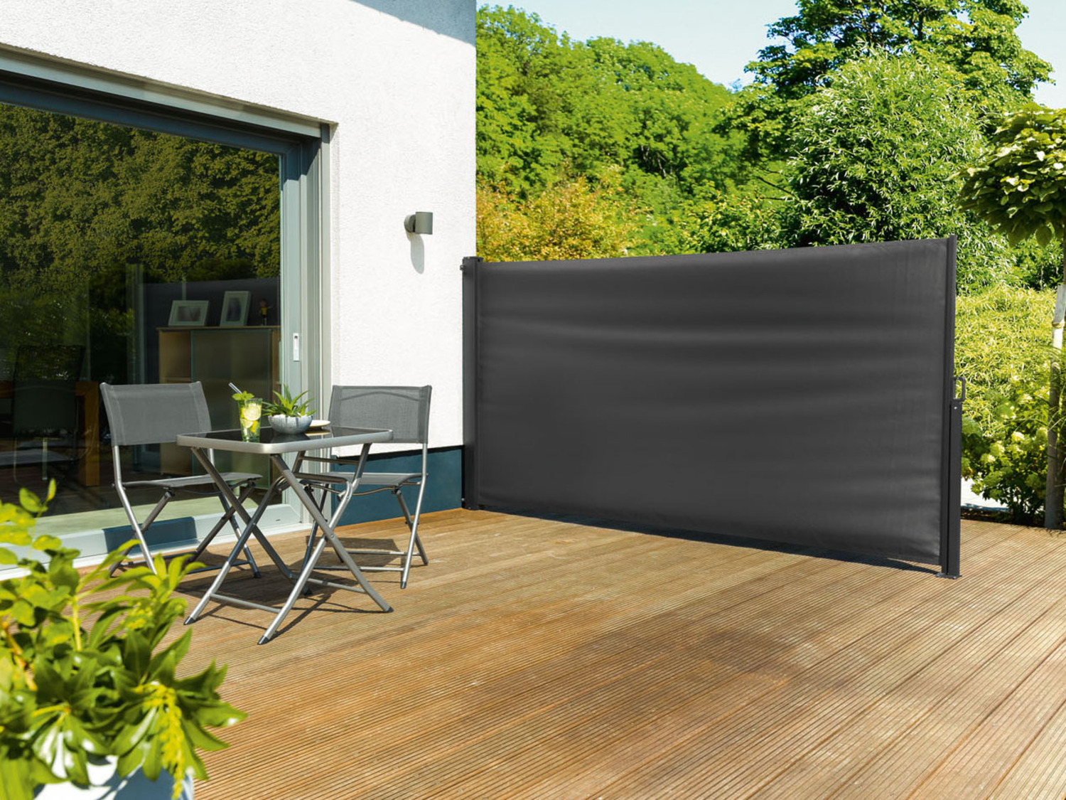  Seitenmarkise, Sichtschutz, Paravent für den Außenbereich,  Sonnenblende, einziehbar, für Terrasse, 160 x 300 cm, Grau