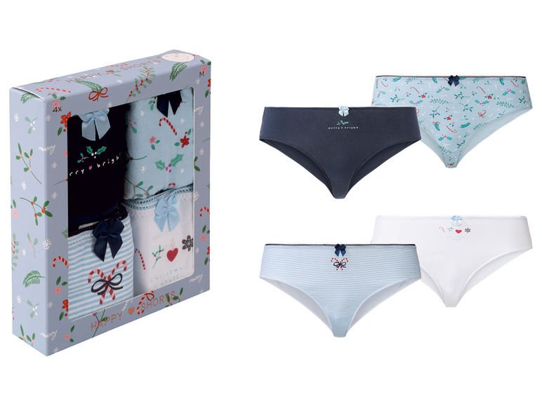 Gehe zu Vollbildansicht: Happy Shorts Damen Slips, 4 Stück, mit Weihnachtsmotiv & Geschenkverpackung - Bild 31
